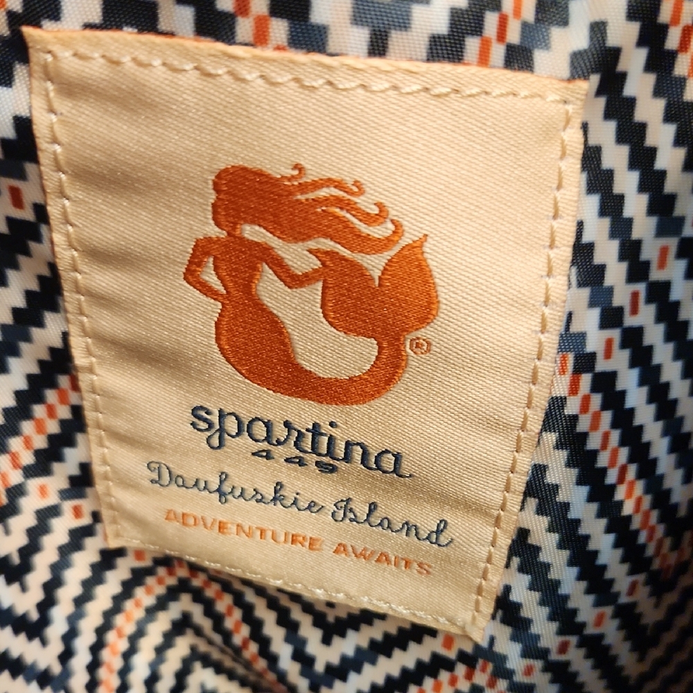 NWOT- SPARTINA 449 NAVY BLUE & CORAL HERRINGBONE TASSLE BACKPACK W/ADJUST STRAPS - Picture 6 of 10